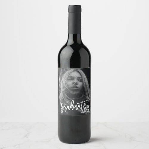 Modern Calligraphy Minimal Full Photo Grad Party Wine Label