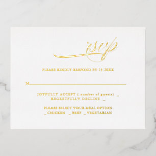 Modern Calligraphy Minimalisrt Wedding RSVP Foil Invitation Postcard