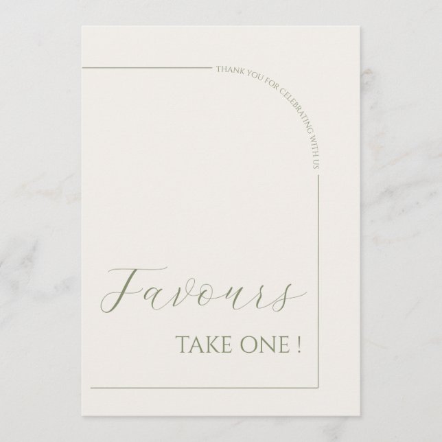 Modern Calligraphy Minimalist Arch Favors Sign Note Card (Front)