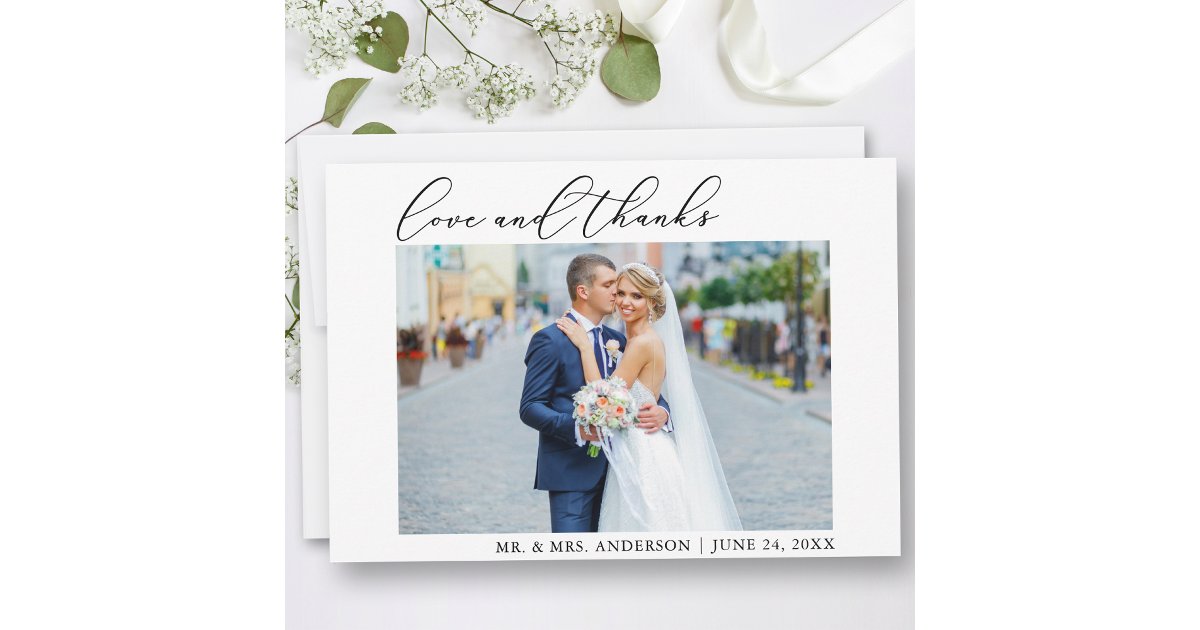 Modern Calligraphy Minimalist Love Thanks Wedding Thank You Card | Zazzle