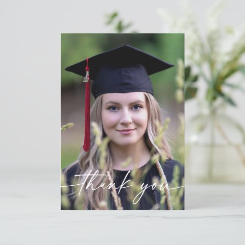 Modern Calligraphy Minimalist Photo Graduation Thank You Card