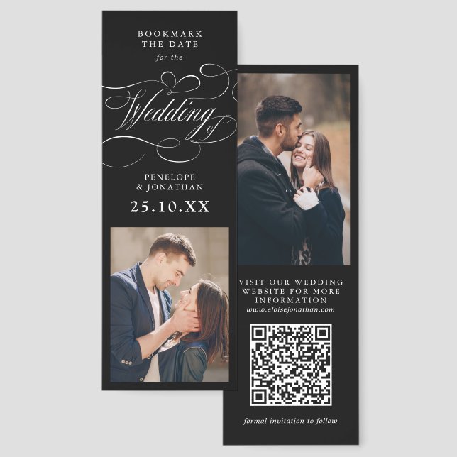 Modern calligraphy Minimalist Photo Save the date Bookmarks (Front & Back)