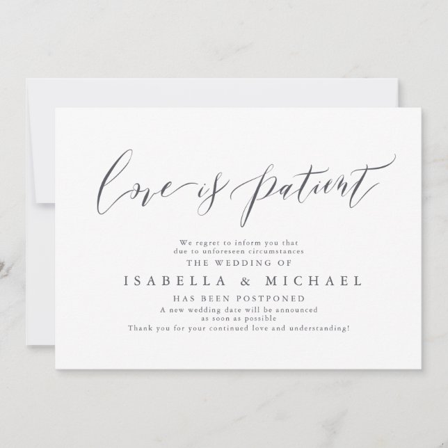 Modern calligraphy Minimalist Wedding Postponement Invitation (Front)