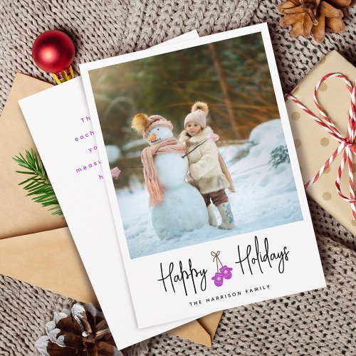 Modern Calligraphy Mittens Photo Flat Holiday Card