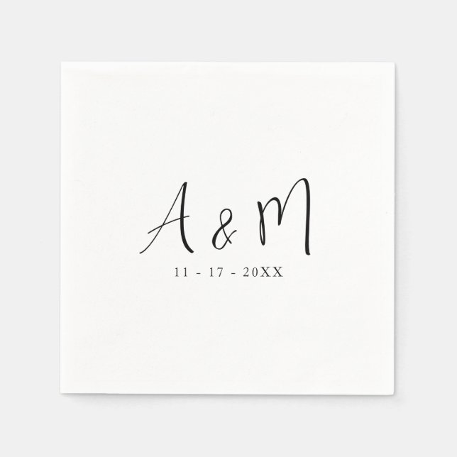 Modern Calligraphy Monogram Initial Date Wedding Napkins (Front)