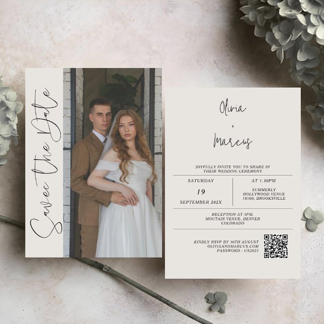 Modern Calligraphy Monogram | Photo Wedding Save The Date (Creator Uploaded)