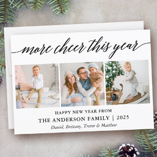 Modern Calligraphy More Cheer This Year 3 Photo Holiday Card