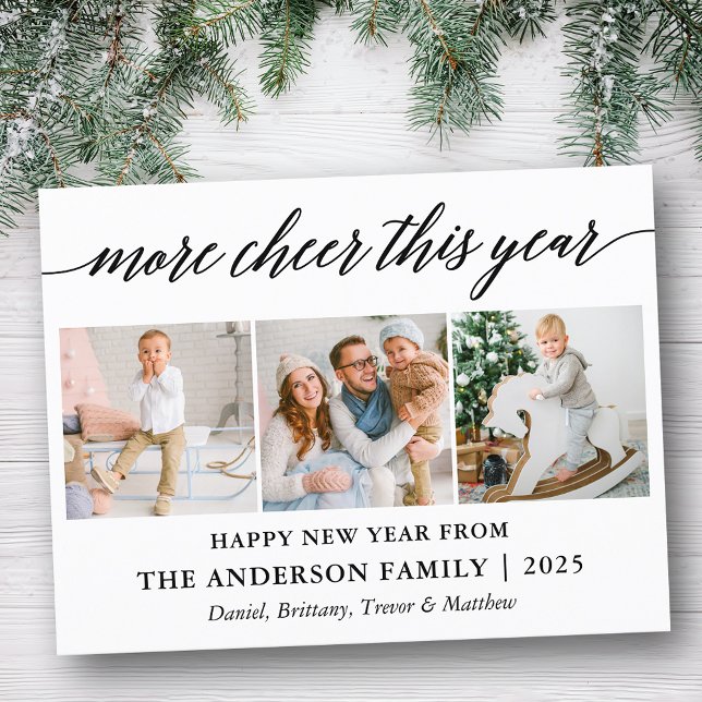 Modern Calligraphy More Cheer This Year 3 Photo Postcard (Customize to change your personalized text size or text style.)