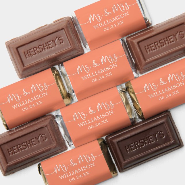 Modern Calligraphy Mr. and Mrs. Wedding Coral Hershey's Miniatures (Assorted)