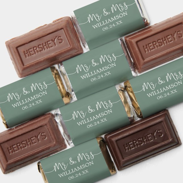 Modern Calligraphy Mr. and Mrs. Wedding Sage Green Hershey's Miniatures (Assorted)