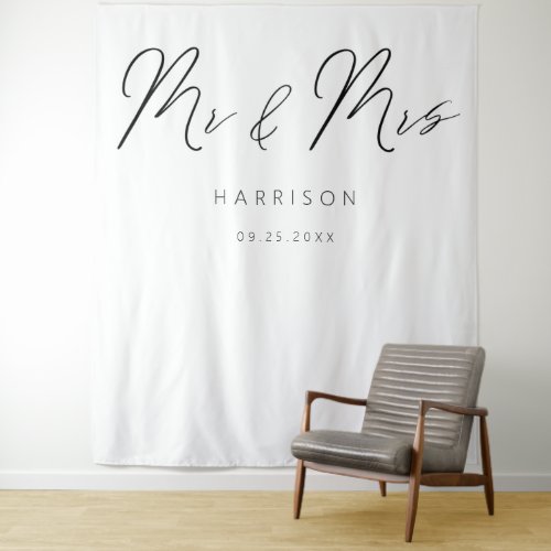 Modern Calligraphy Mr and Mrs Wedding Tapestry