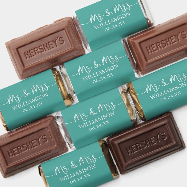 Modern Calligraphy Mr. and Mrs. Wedding Teal Hershey's Miniatures (Assorted)