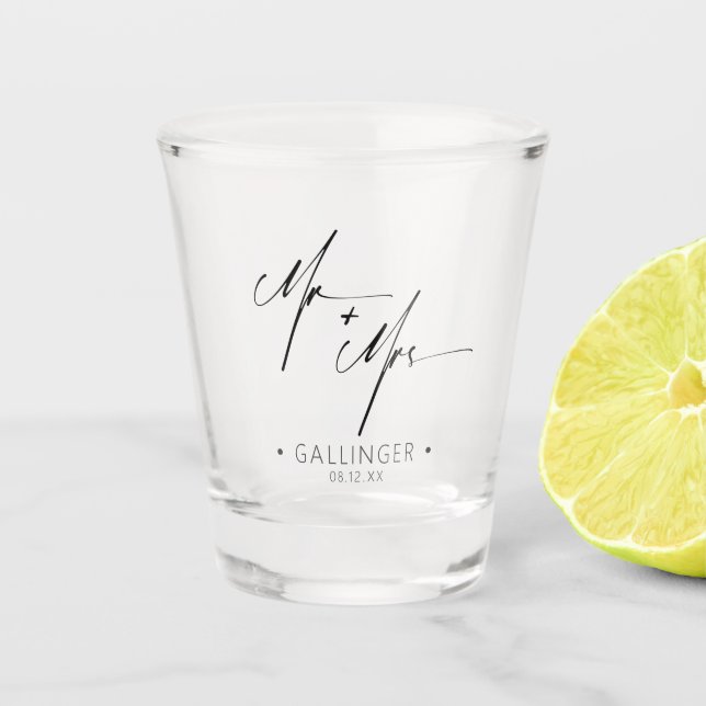 Modern Calligraphy Mr & Mrs Black ID1025 Shot Glass (Front)