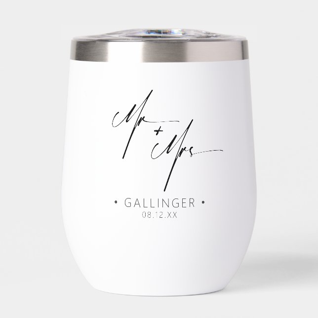 Modern Calligraphy Mr & Mrs Black ID1025 Thermal Wine Tumbler (Front)