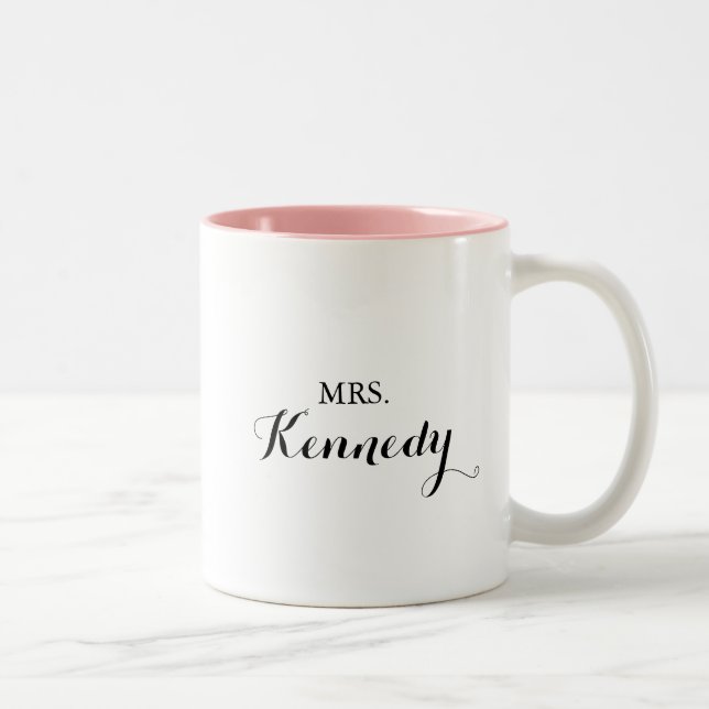 Modern Calligraphy Mrs Newlywed Bride Two-Tone Coffee Mug (Right)