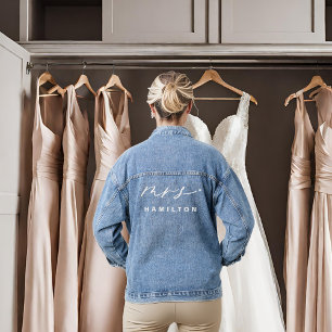 Modern Calligraphy Mrs wedding day Denim Jacket