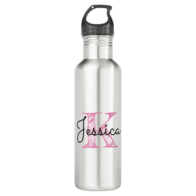 Modern Calligraphy Name Handwritten Style Monogram Stainless Steel Water Bottle (Front)