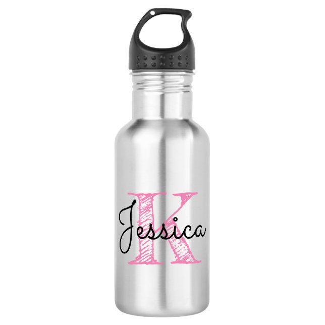 Modern Calligraphy Name Handwritten Style Monogram Stainless Steel Water Bottle (Front)