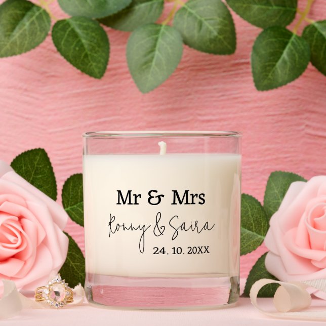 Modern Calligraphy Name & Mr. and Mrs. Wedding Scented Candle (Wedding)