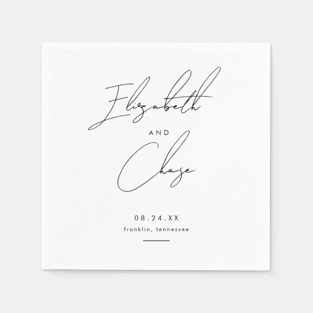 Modern Calligraphy Names Stylish Wedding Napkins (Front)