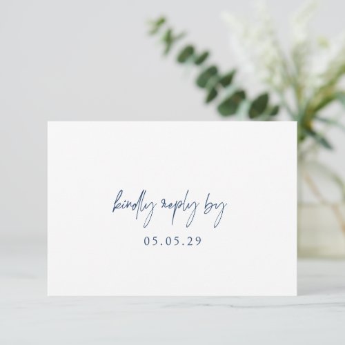 Modern Calligraphy Navy Blue Elegant Wedding RSVP Card