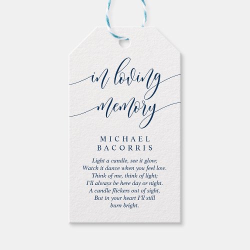 Modern Calligraphy Navy Blue Funeral Candle Gift Tags