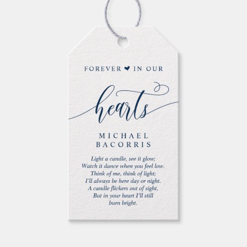 Modern Calligraphy Navy Blue Funeral Candle Gift Tags