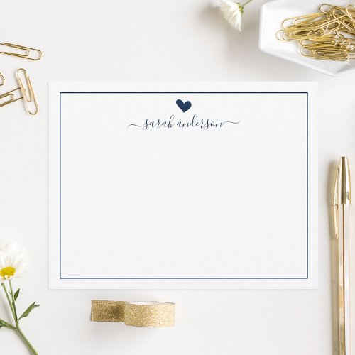 Modern Calligraphy Navy Blue Heart Personalized Note Card
