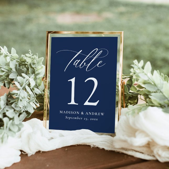 Modern Calligraphy Navy Wedding Table Number (Creator Uploaded)
