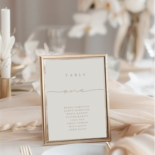 Modern Calligraphy Neutral Table One Table Number