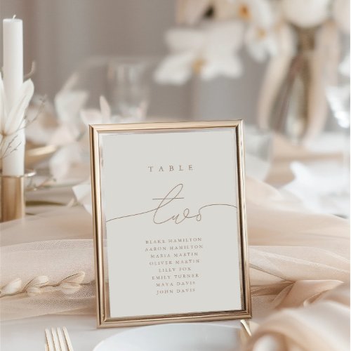 Modern Calligraphy Neutral Table Two Table Number