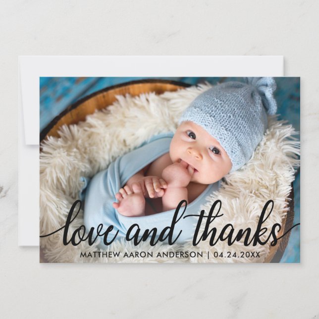 Modern Calligraphy New Baby Love and Thanks Card (Front)