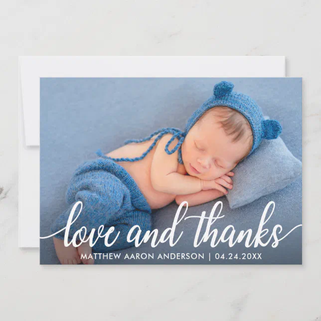 Modern Calligraphy New Baby Love Thanks Card | Zazzle