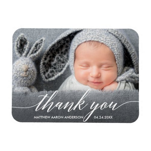 Modern Calligraphy New Baby Photo Thank You Magnet
