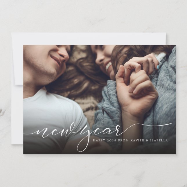 Modern Calligraphy New Year Holiday Photo Card (Front)