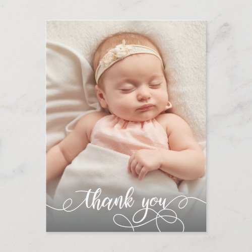 Modern Calligraphy Newborn Baby Photo Thank You  Postcard