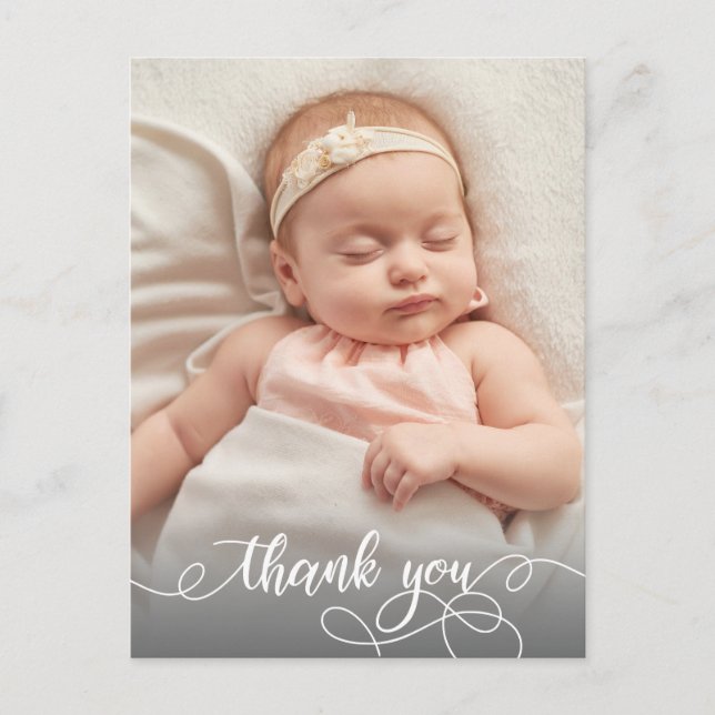 Modern Calligraphy Newborn Baby Photo Thank You  Postcard (Front)