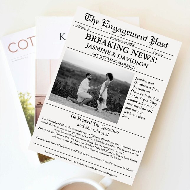 Modern Calligraphy newspaper wedding save the date Invitation (Creator Uploaded)