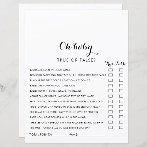 Modern Calligraphy Oh Baby Shower Game