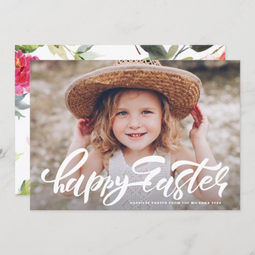 Modern Calligraphy Overlay Happy Easter Photo Holiday Card