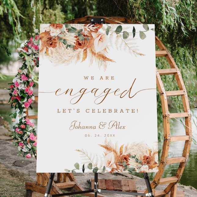Modern Calligraphy Pampas Engagement Party Sign (Creator Uploaded)