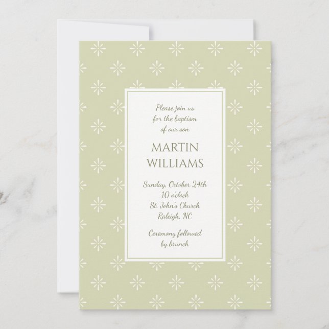 Modern calligraphy pattern gender neutral baptism invitation (Front)