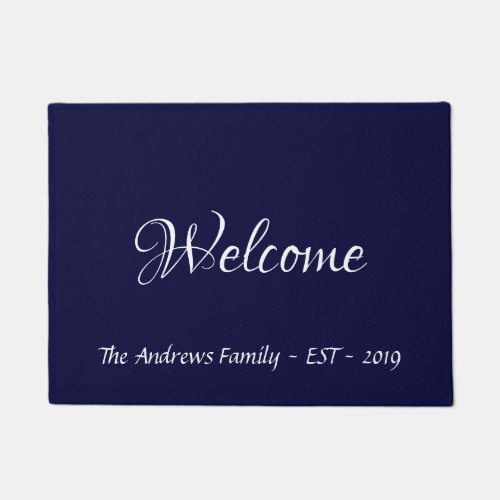 Modern Calligraphy Personalized Navy Blue Doormat