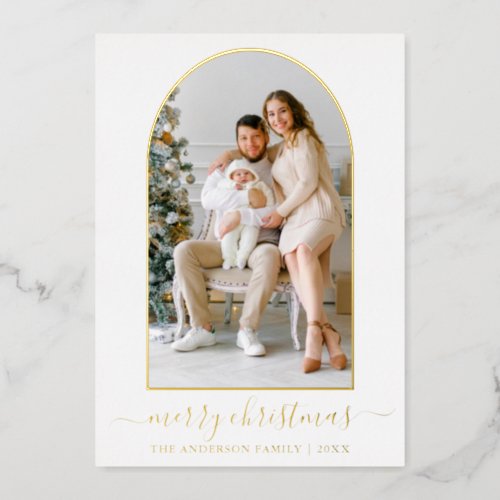 Modern Calligraphy Photo Arch Christmas Gold Foil Holiday Card