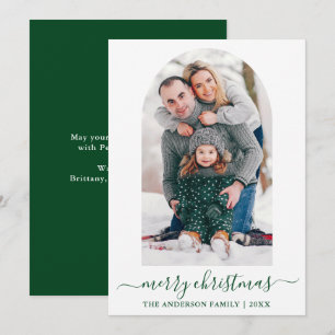 Modern Calligraphy Photo Arch Christmas Green Holiday Card