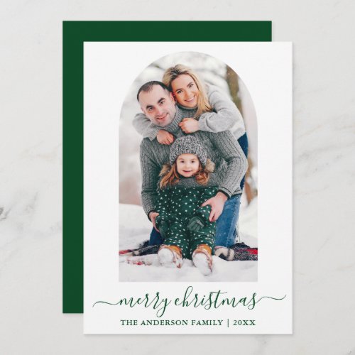 Modern Calligraphy Photo Arch Christmas Green Holiday Card