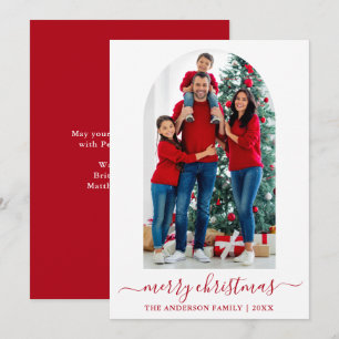 Modern Calligraphy Photo Arch Christmas Red Holiday Card
