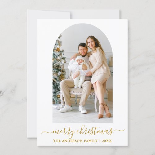 Modern Calligraphy Photo Arch Gold Christmas Holiday Card