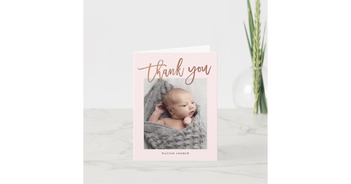 Modern Calligraphy Photo Baby Letterpress Thank You Card | Zazzle