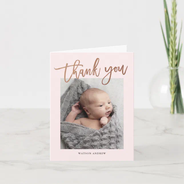 Modern Calligraphy Photo Baby Letterpress Thank You Card | Zazzle